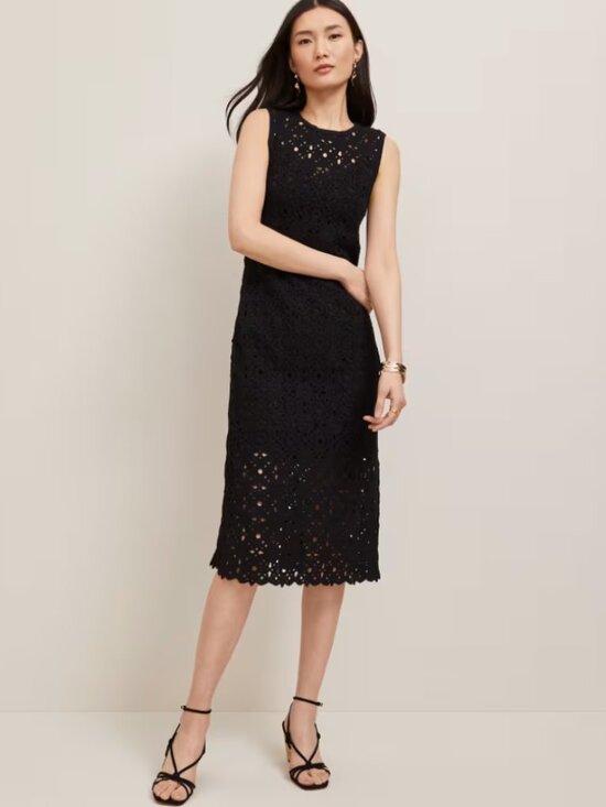 Ann Taylor Dresses & Skirts - NWT Ann Taylor Black Crochet Midi Sweater Dress with Removable Lining | Size 4